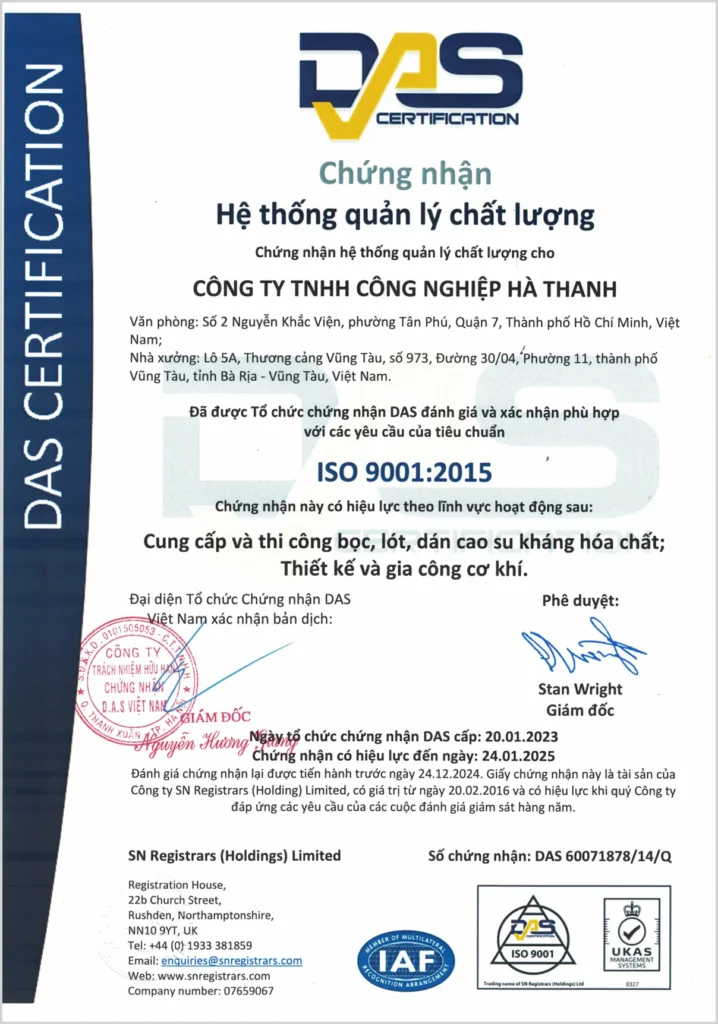 Ha Thanh Iso 9001 2015 V05172023 Rubber Lining